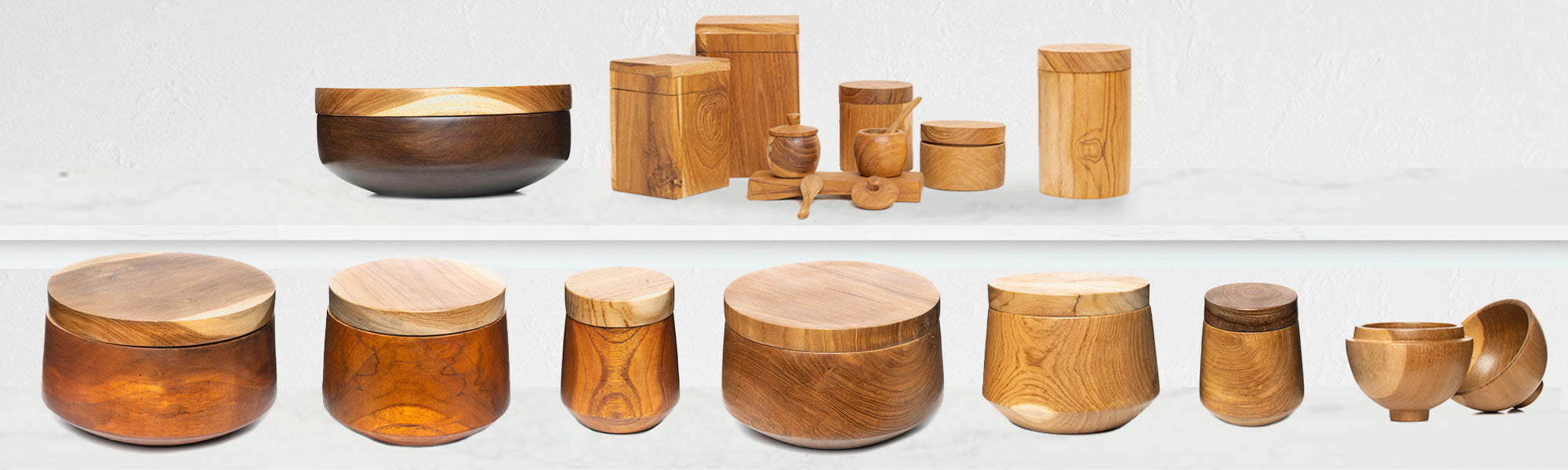 Teak Wood Spice Container Jars