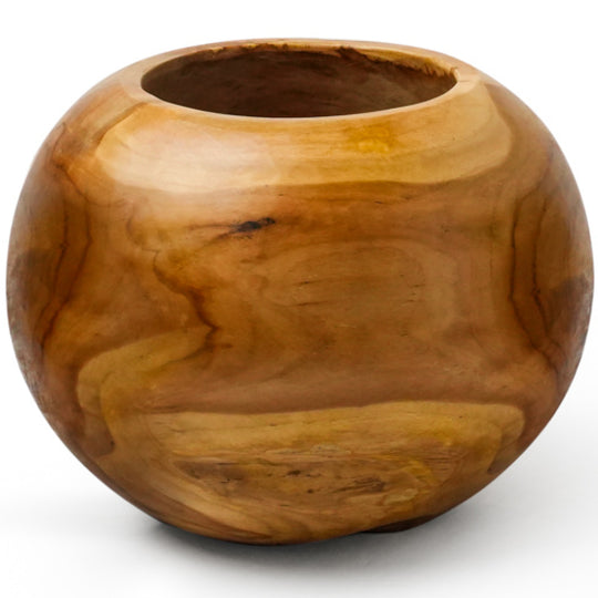 10-Inch Ball Teak Wood Root Vase