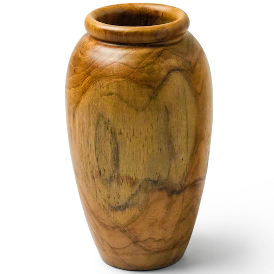 10-Inch Hand Turned Urn-Shape Teak Root Vase