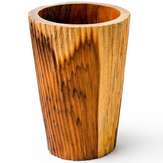 10-Inch Vertical Line Teak Root Vase