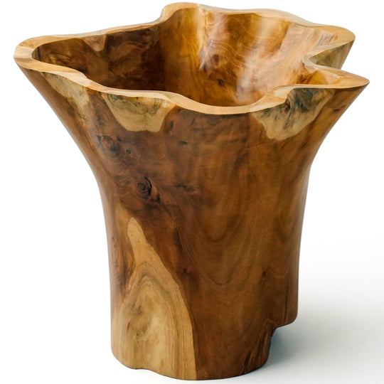 12-Inch Tall Blooming Rootstock Teak Wood Vase