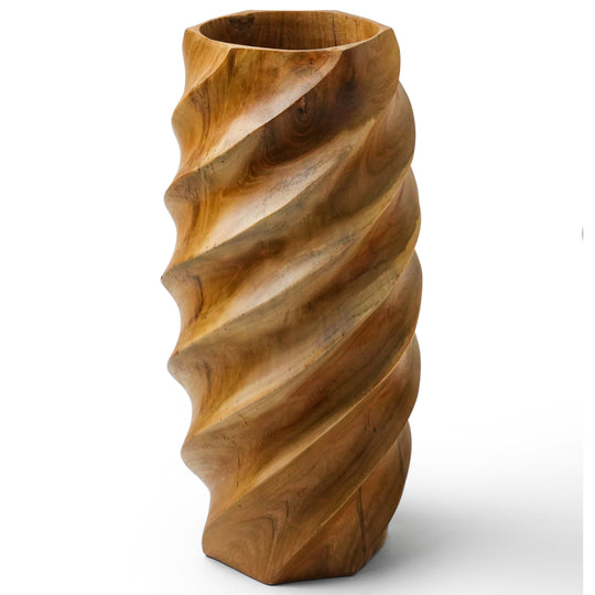 15-Inch Embossed Spiral Teak Root Vase