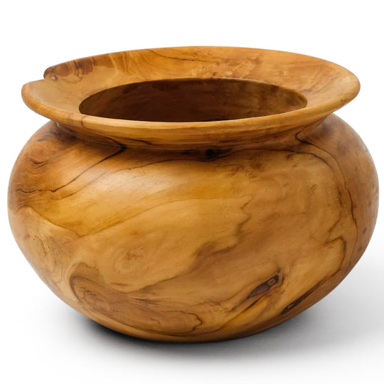 6-Inch Wide Rim Round Teak Wood Root Vase