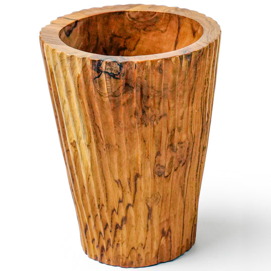8-Inch Vertical Line Teak Root Vase