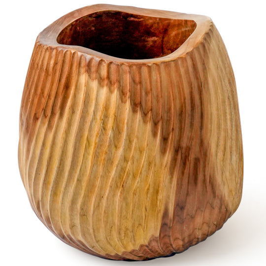 9-Inch Flat Rim Spiral Teak Root Vase