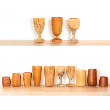 Mid-Century Modern, Teak Wood Drink Caddy/Tray With 6 Rocks Glasses and  Teak Coasters Set- 13 Pieces