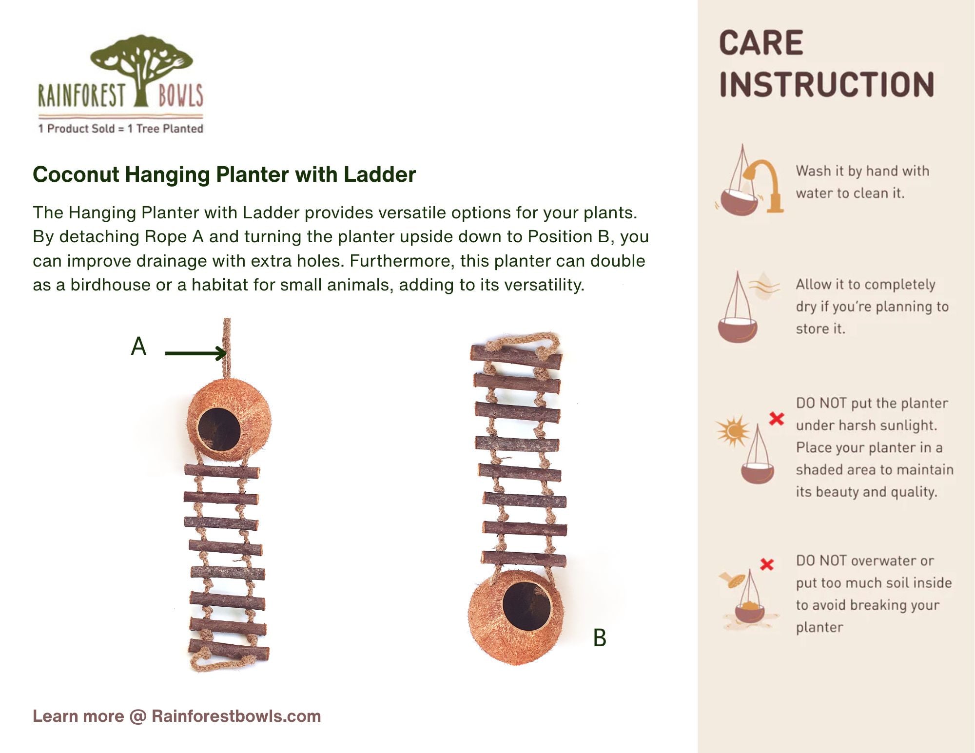 ladder hanging planter Hanging Coconut Planter with Ladder