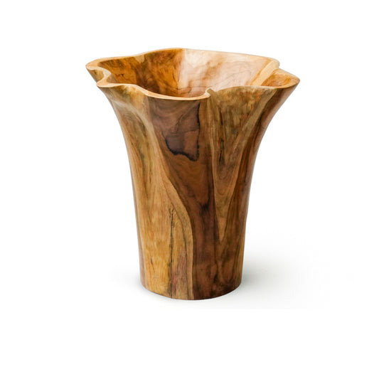 16-Inch Tall Blooming Rootstock Teak Wood Vase