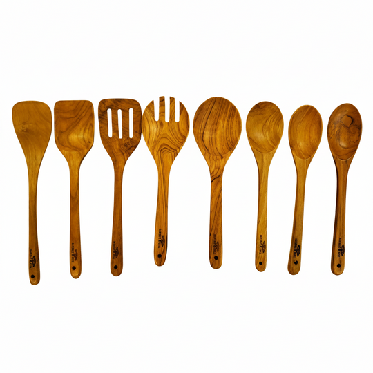 New Set: 8-Pc Teak Wood Cooking Utensils