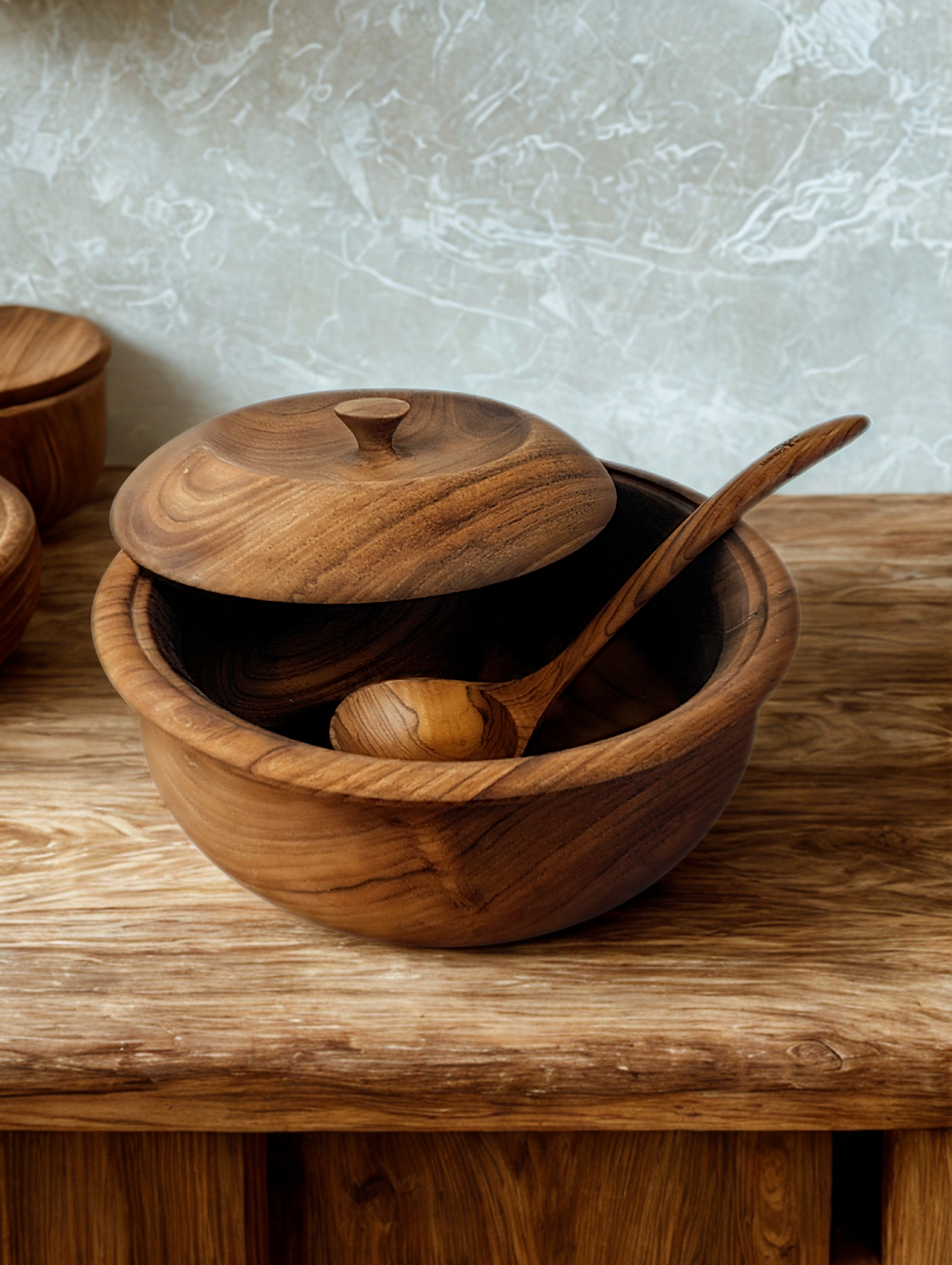 Teak Wood Hot Pot Soup Cooking Serving Ladle Set | Rainforest Bowls