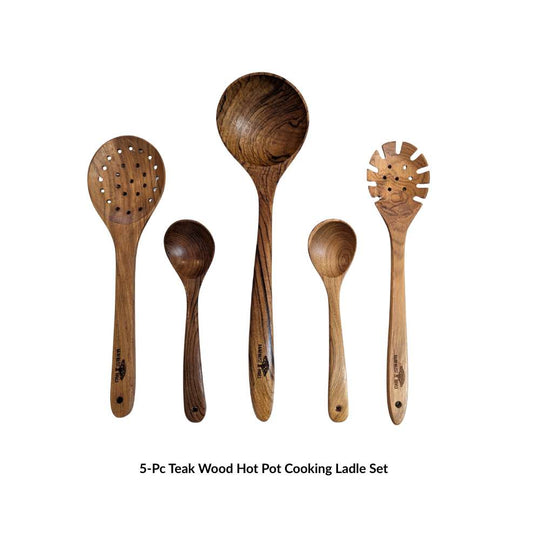 Teak Wood Hot Pot Soup Cooking Serving Ladle Set
