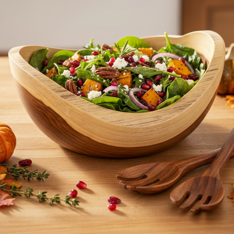 Wavy Teak Wood Salad Serving Bowl | Rainforest Bowls