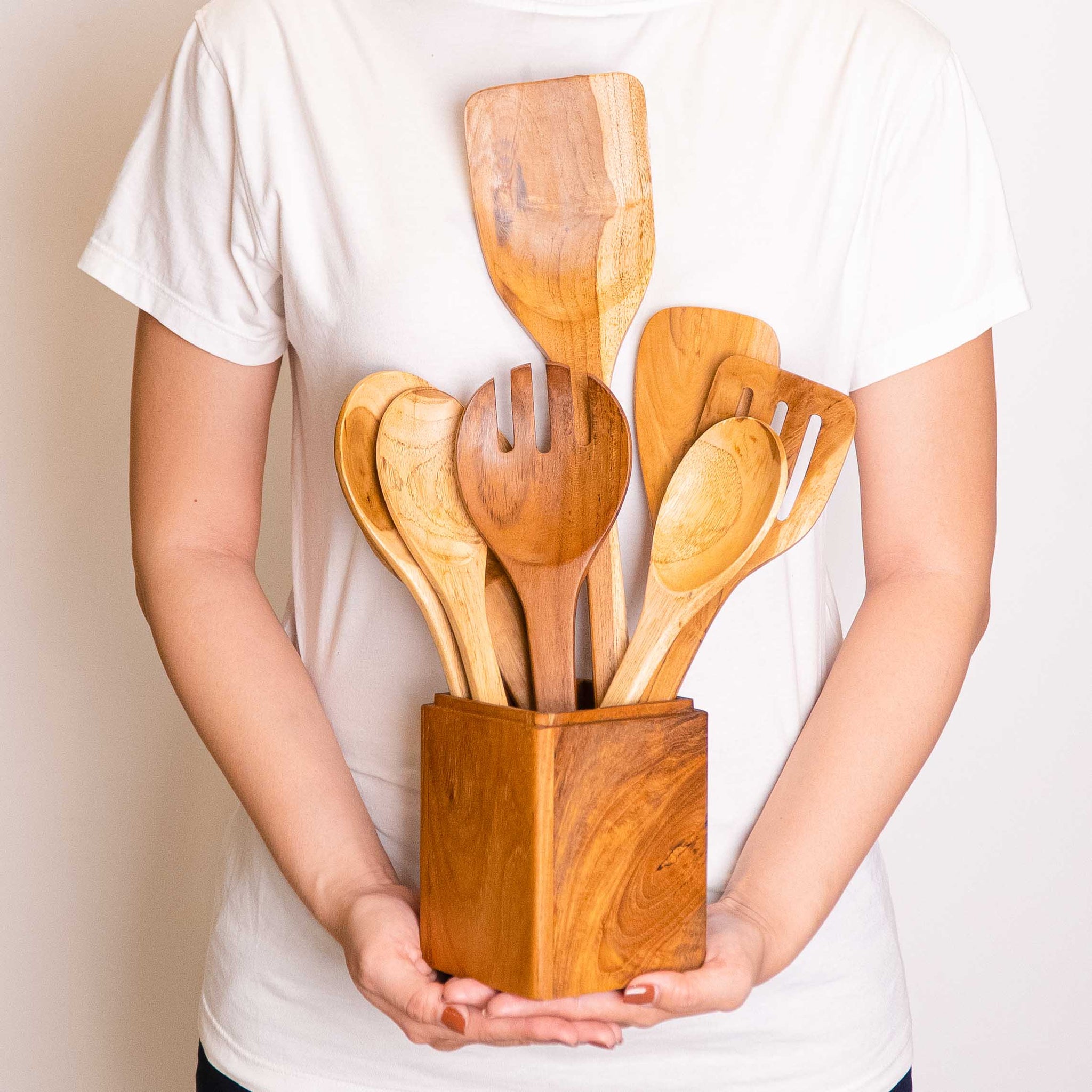 8-Pc Teak Wood Cooking Utensils Set | Rainforest Bowls