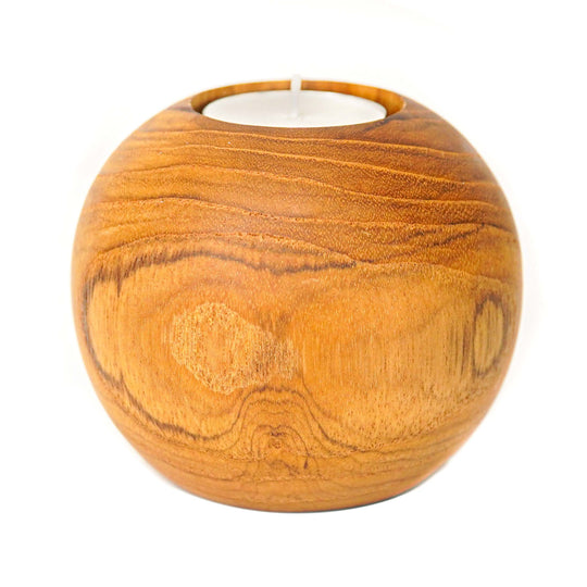 Ball Teak Wood Candle Holder - Medium
