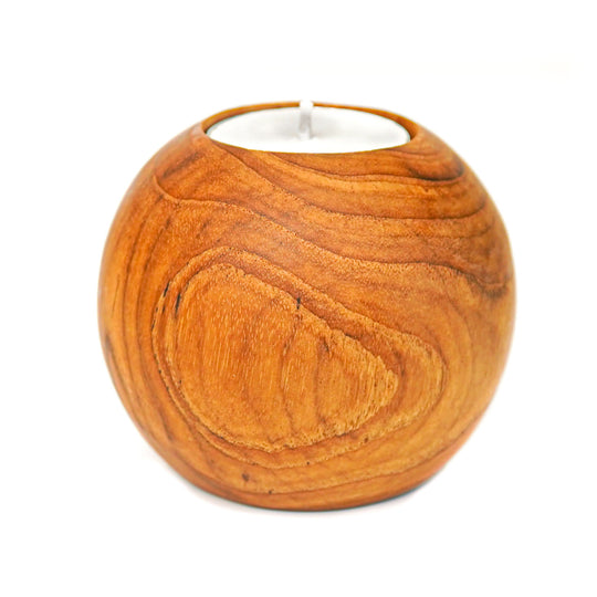 Ball Teak Wood Candle Holder - Small