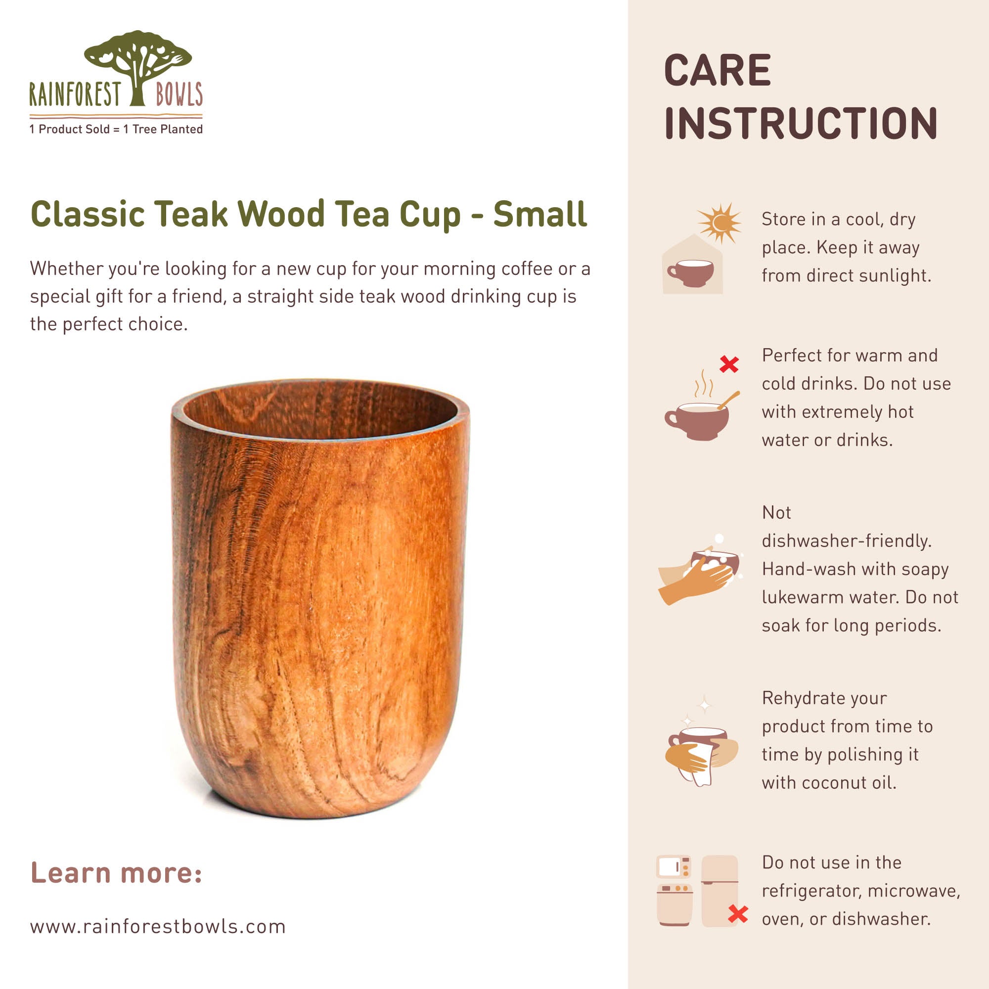 Classic Teak Wood Cups - Small – Rainforest Bowls
