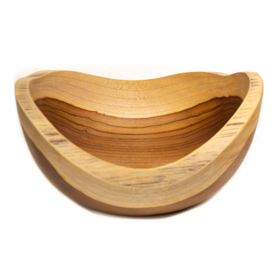 Wavy Teak Wood Salad Serving Bowl