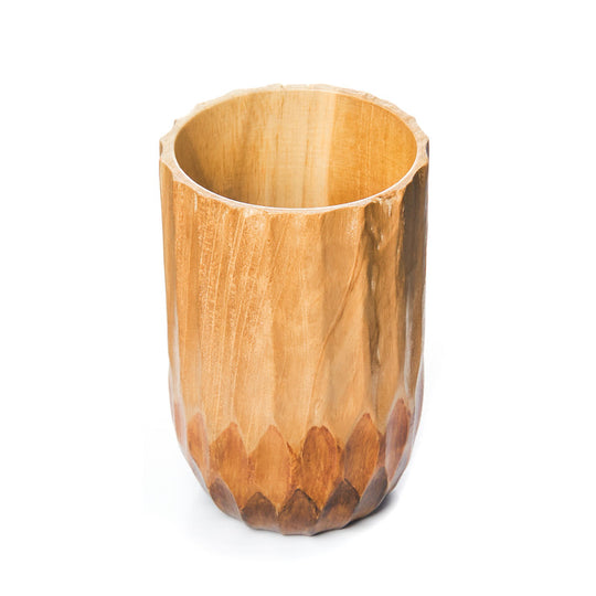 Hand-Painted Grooved Teak Wood Cup Jar Container - Regular