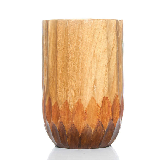 Hand-Painted Grooved Teak Wood Cup Jar Container - Regular