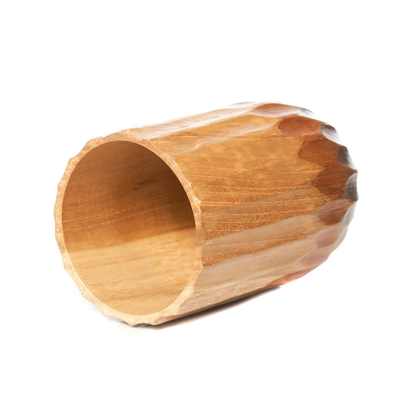 Hand-Painted Grooved Teak Wood Cup Jar Container - Regular