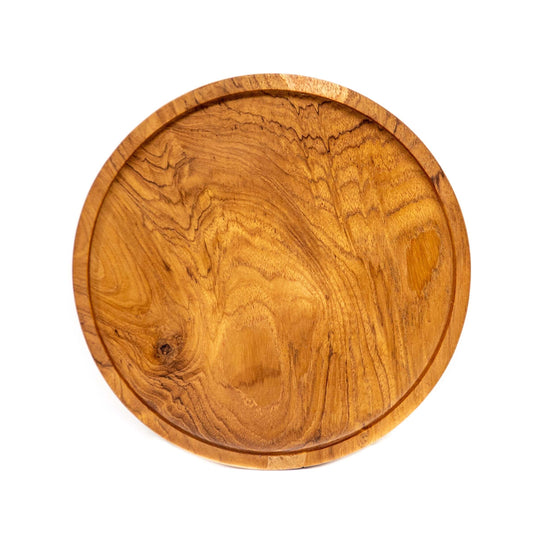 6 Inch Round Rimmed Teak Wood Plate
