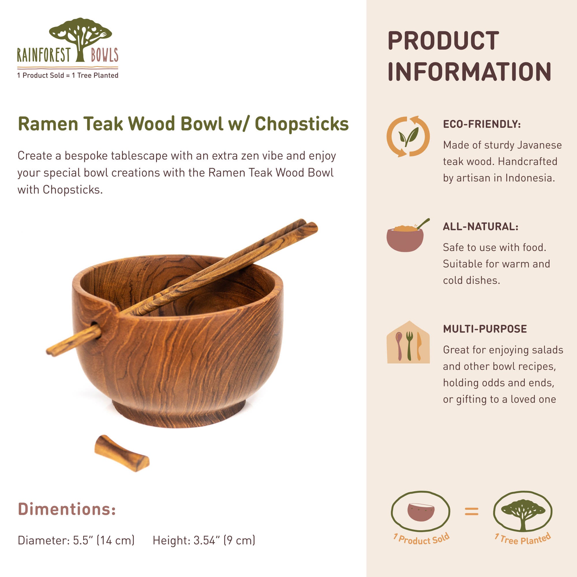 Ramen Teak Wood Bowl with Chopsticks | Rainforest Bowls