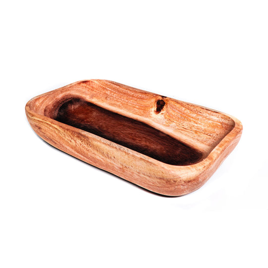 Rectangular Acacia Wood Low Salad Serving Bowl