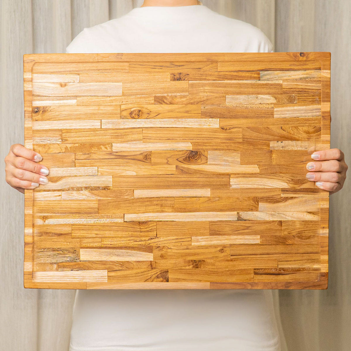 Large End Grain Teak Wood Cutting Board with Juice Groove, High Quality Tropical Teak Butcher Block (24