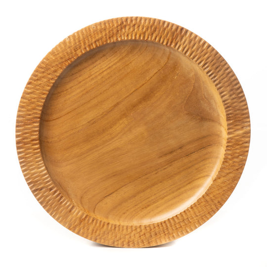 Rim Carved Hassunzara Teak Wood Dinner Plate