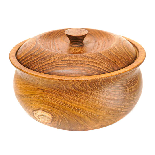 Ripple Teak Wood Bowl with Lid - Jumbo