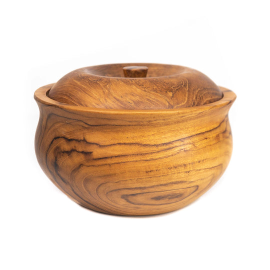 Ripple Teak Wood Bowl with Lid