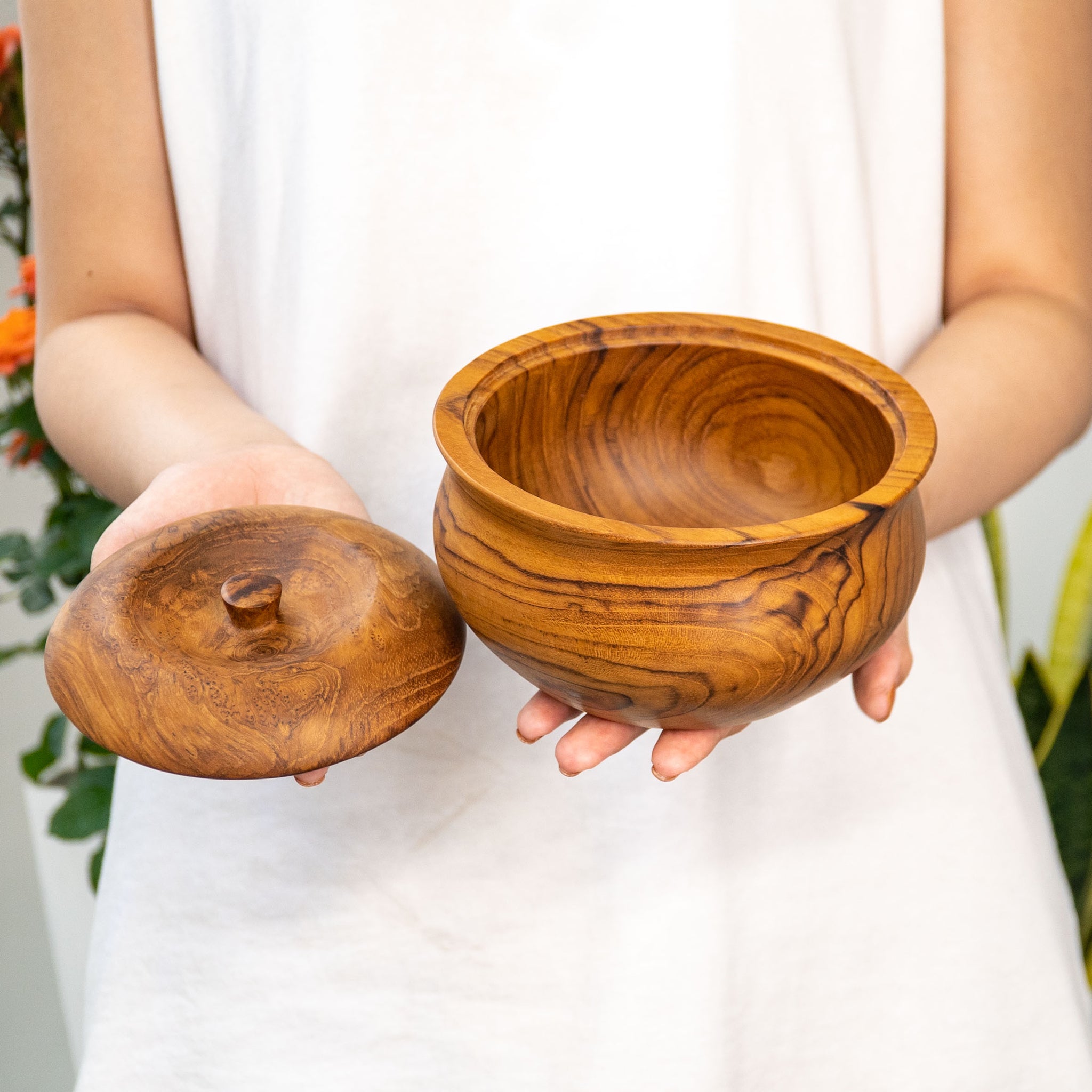 Ripple Teak Wood Bowl with Lid | Rainforest Bowls