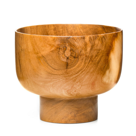 Round Rim Ochawan Teak Wood Miso Bowl with Stand