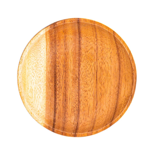 Round Classic Acacia Wood Dessert Plate