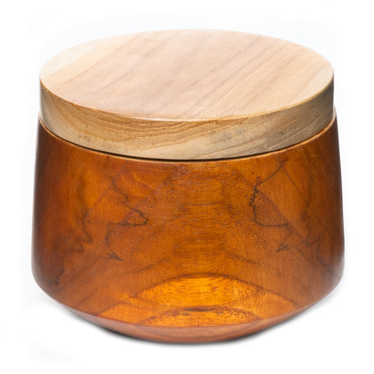 Rounded Edge Mushiwan Teak Wooden Bowl with Lid - Regular