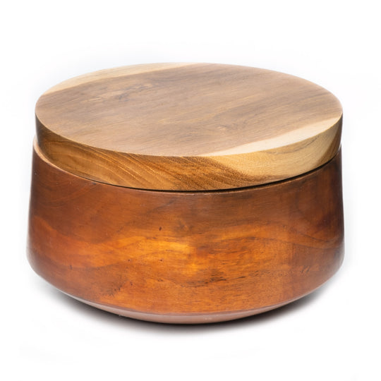 Rounded Edge Mushiwan Teak Wooden Bowl with Lid - Jumbo