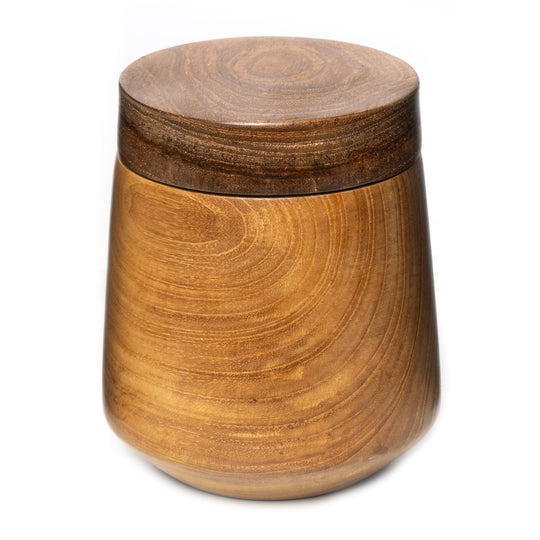 Rounded Edge Mushiwan Teak Wood Jar with Lid - Small