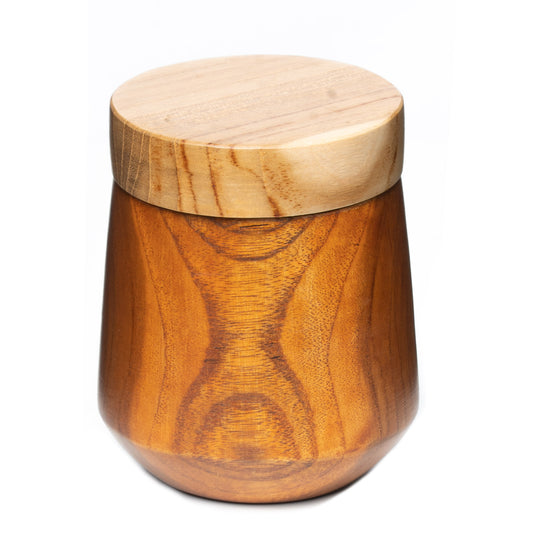 Rounded Edge Mushiwan Teak Wood Jar with Lid - Small