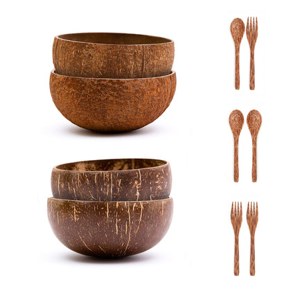 Jumbo Coconut Bowls Set w/ Wooden Utensils