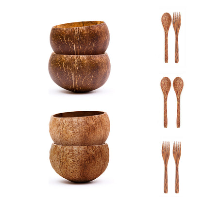 Small Coconut Bowls Set w/ Wooden Utensils