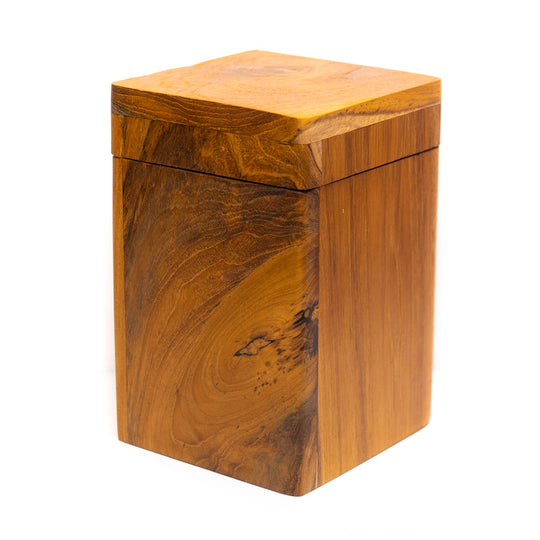 Square Teak Wood Spice Jar with Lid - Large