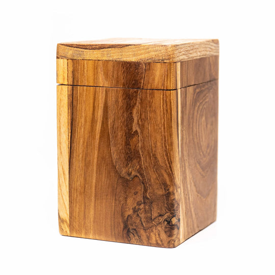 Square Teak Wood Spice Jar with Lid - Regular