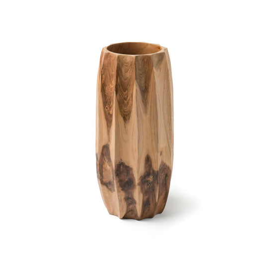 15-Inch Embossed Vertical Line Teak Root Vase