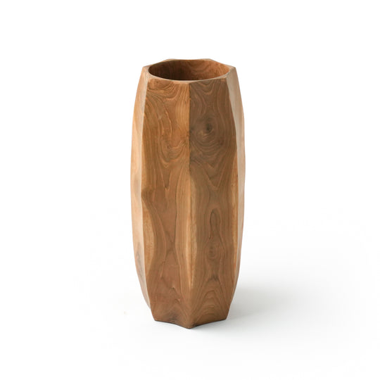 15-Inch Tall Embossed Wide Vertical Line Teak Root Vase