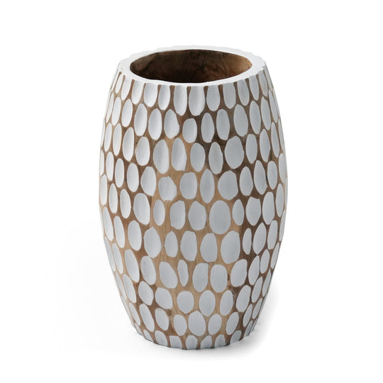 10-Inch Tall White Speckled Teak Root Vase