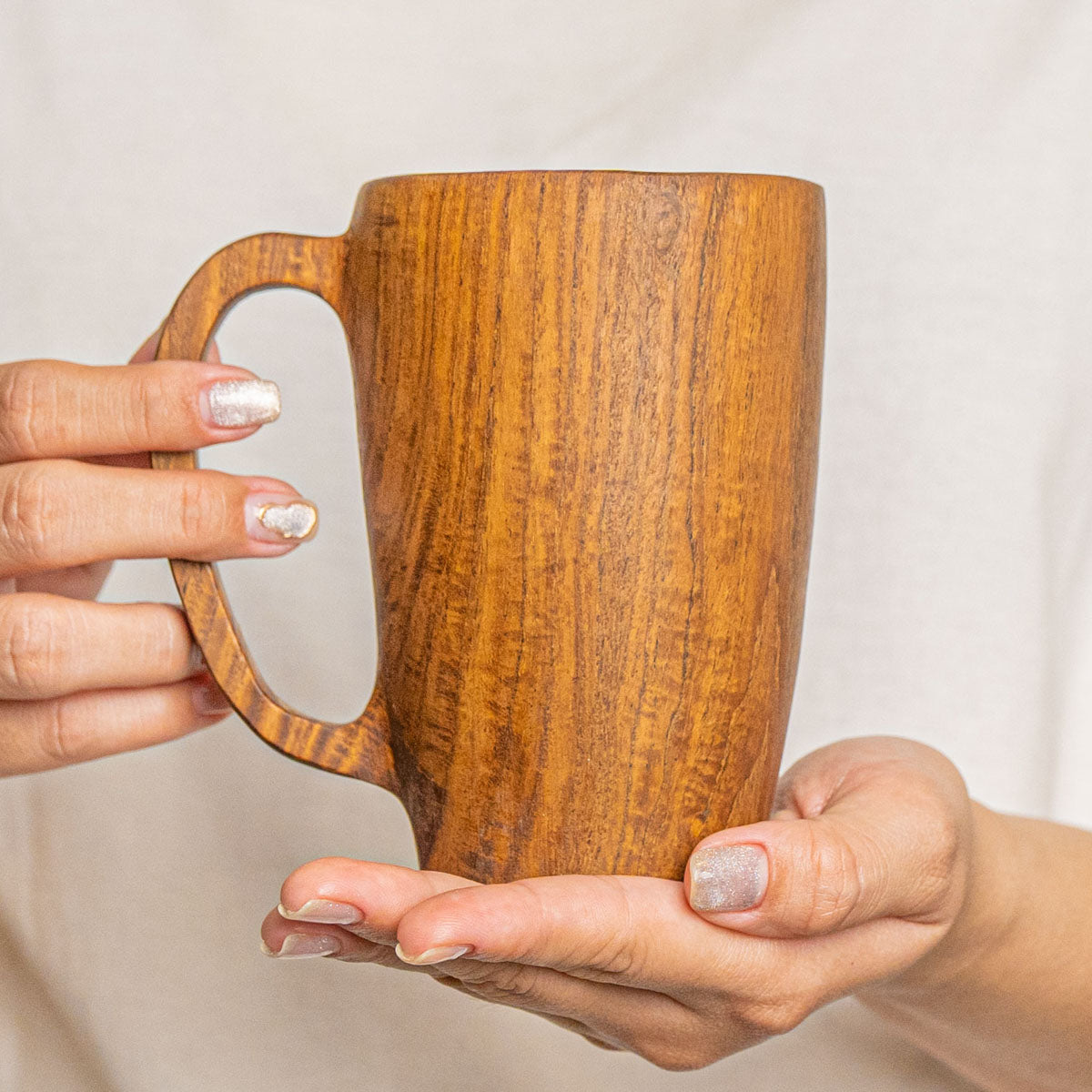 Set of 2 Teak Wood Coffee Mugs