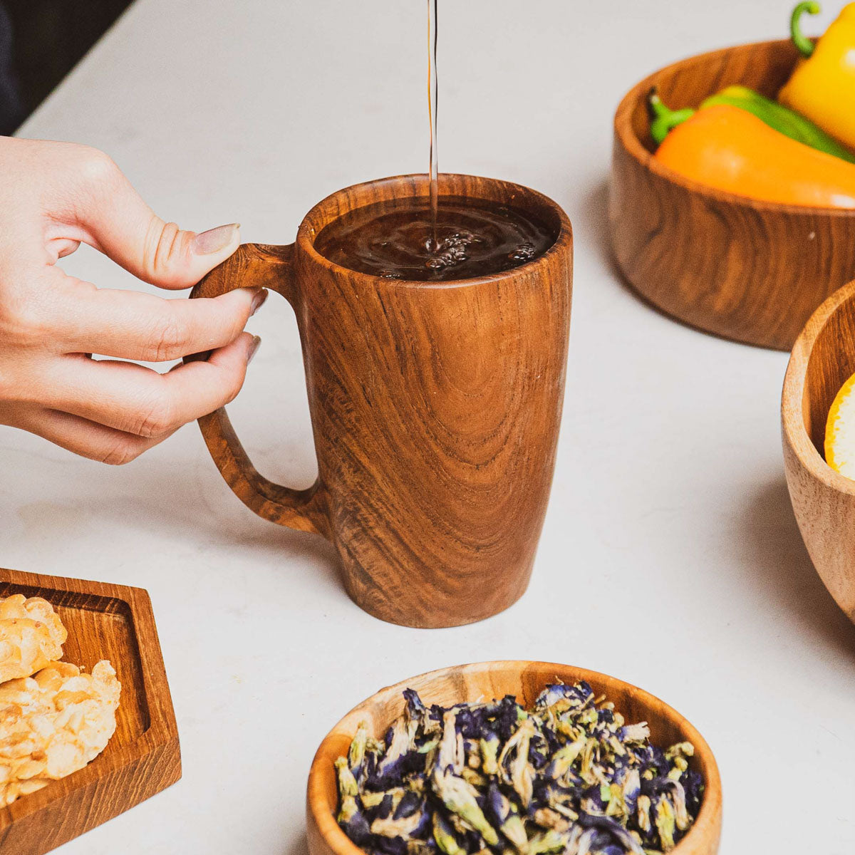 Set of 2 Teak Wood Coffee Mugs