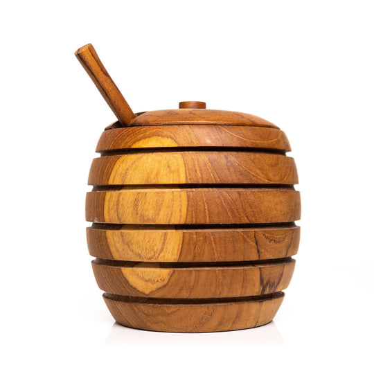 Teak Wood Honey Jar with Dipper