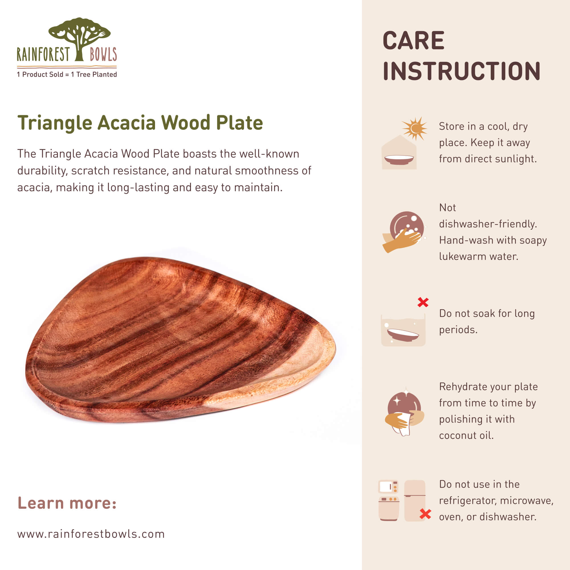 Triangle Acacia Wood Plate | Rainforest Bowls