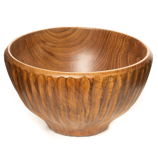 Vertical Carved Shiruwan Teak Wood Soup Bowl